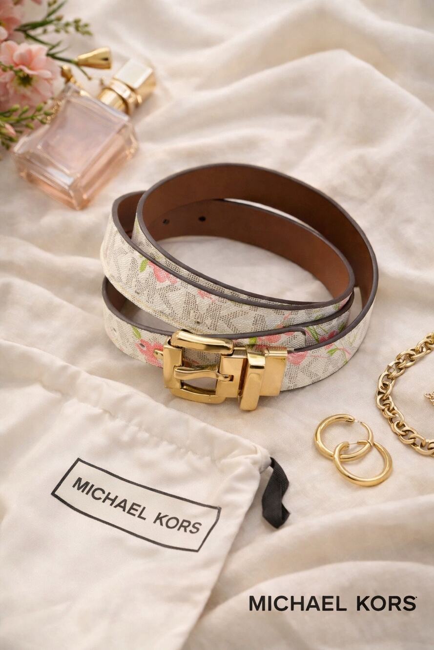 Michael Kors MK Logo Twist Reversible Floral Print Belt (44")